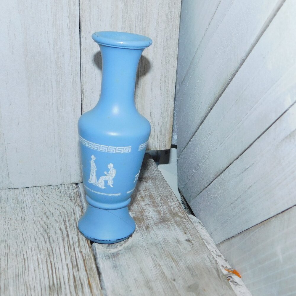 GRECIAN STYLE VASE Fancy Blue ,White Vase, Vintage Vase, Country Home Decor, Vin